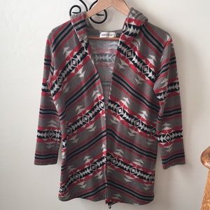 Tribal print open hooded cardigan